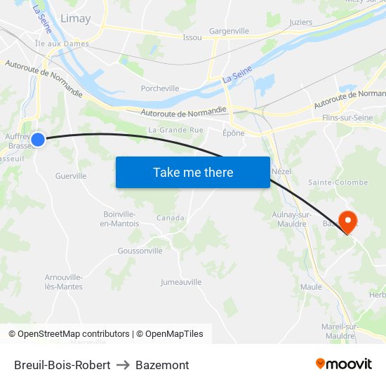 Breuil-Bois-Robert to Bazemont map