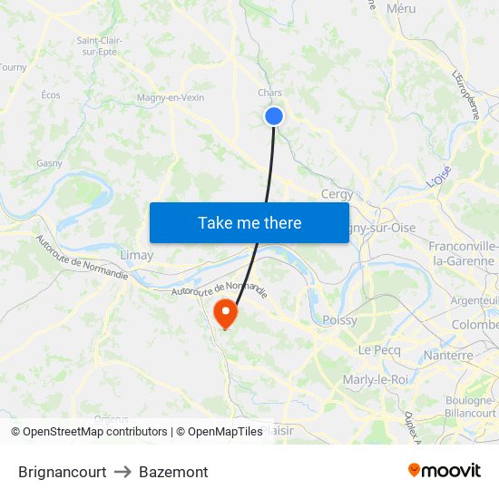 Brignancourt to Bazemont map