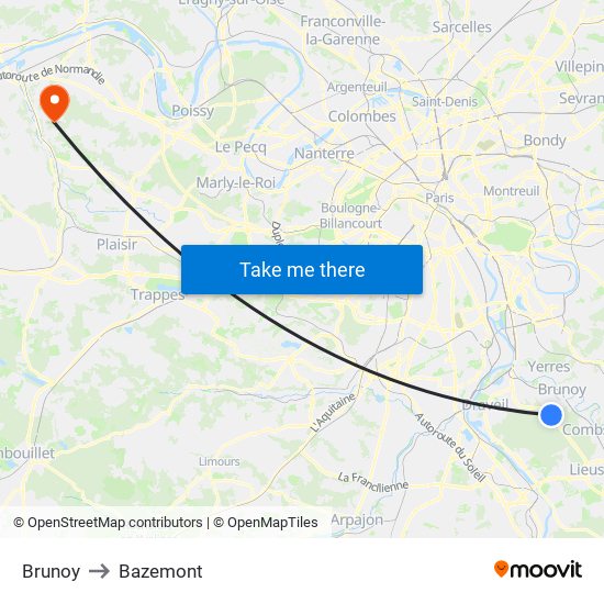 Brunoy to Bazemont map