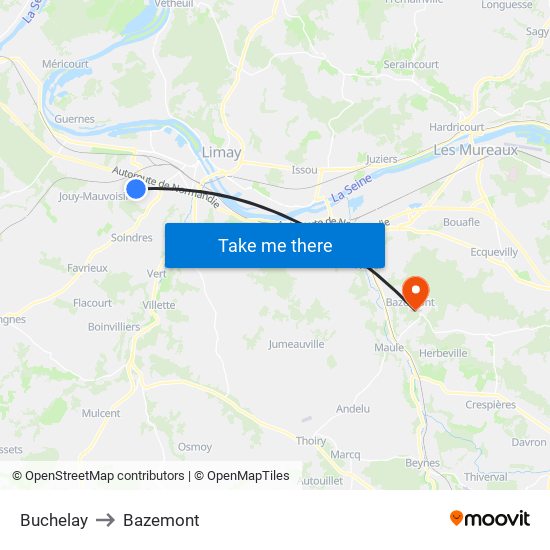 Buchelay to Bazemont map