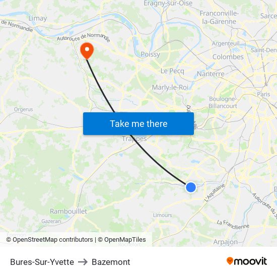 Bures-Sur-Yvette to Bazemont map