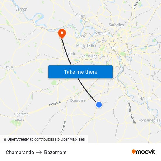 Chamarande to Bazemont map