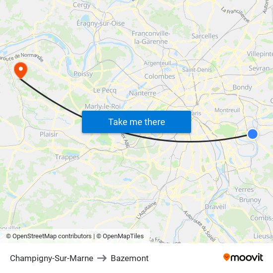 Champigny-Sur-Marne to Bazemont map