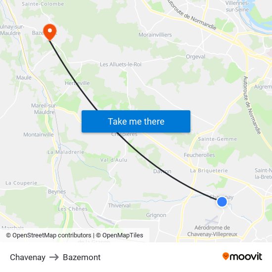 Chavenay to Bazemont map