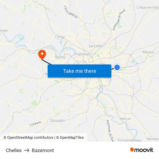 Chelles to Bazemont map