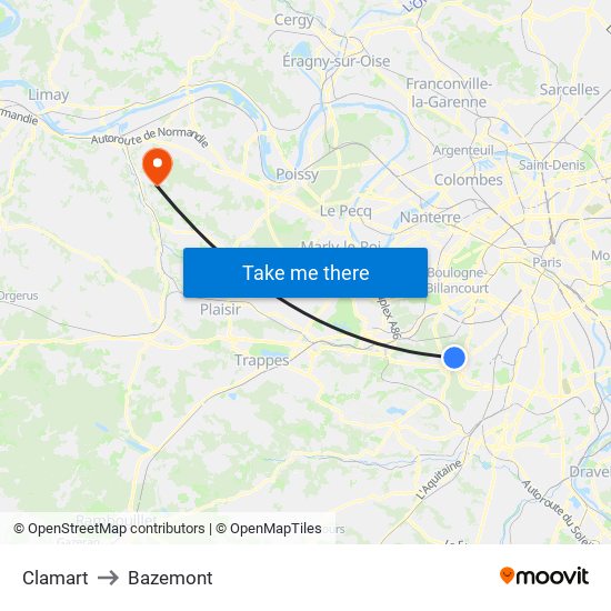 Clamart to Bazemont map