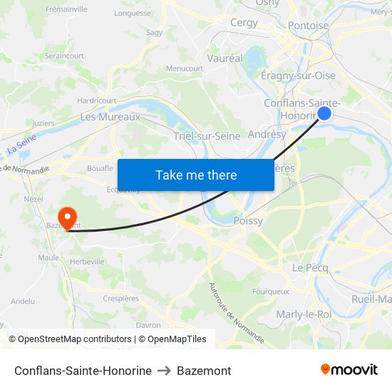 Conflans-Sainte-Honorine to Bazemont map