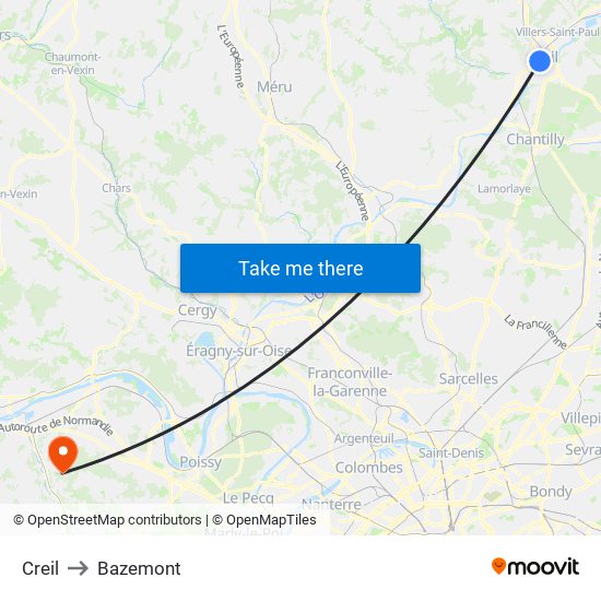 Creil to Bazemont map