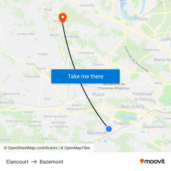 Elancourt to Bazemont map