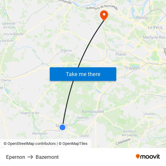 Epernon to Bazemont map