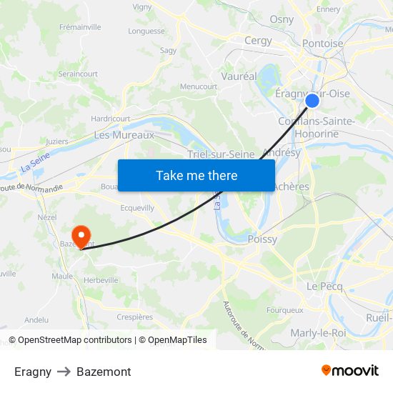 Eragny to Bazemont map