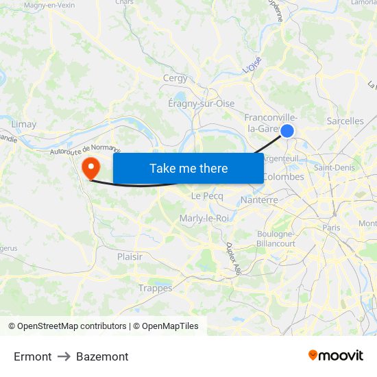Ermont to Bazemont map