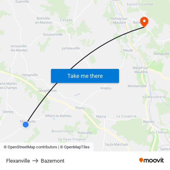 Flexanville to Bazemont map