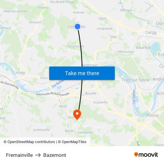 Fremainville to Bazemont map