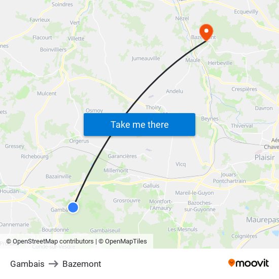 Gambais to Bazemont map