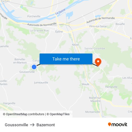 Goussonville to Bazemont map