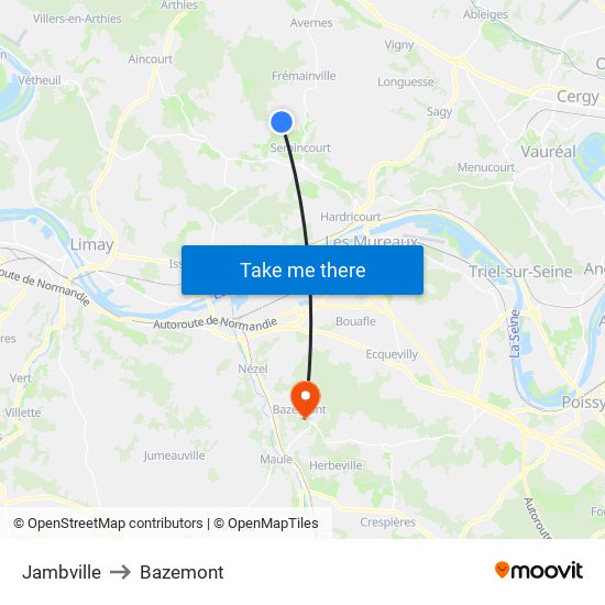 Jambville to Bazemont map