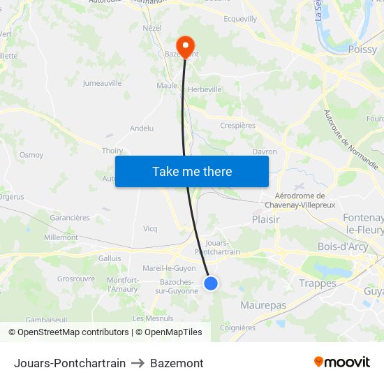 Jouars-Pontchartrain to Bazemont map