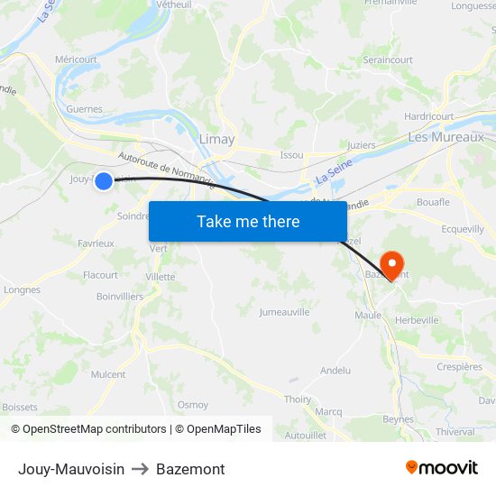 Jouy-Mauvoisin to Bazemont map