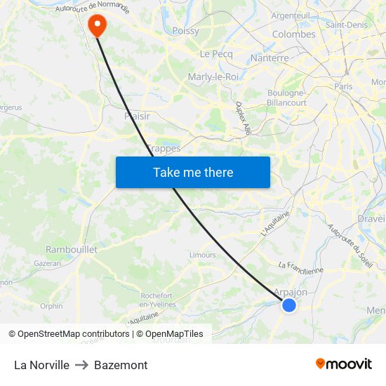 La Norville to Bazemont map