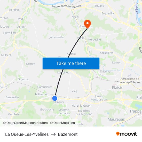 La Queue-Les-Yvelines to Bazemont map
