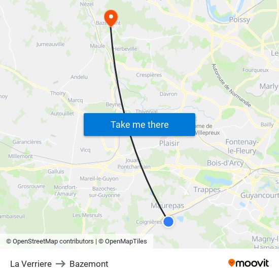 La Verriere to Bazemont map