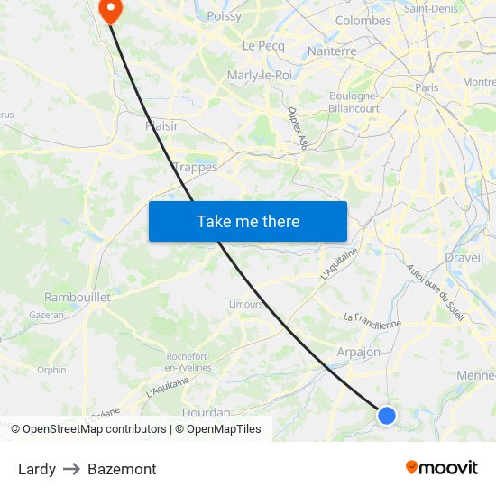 Lardy to Bazemont map
