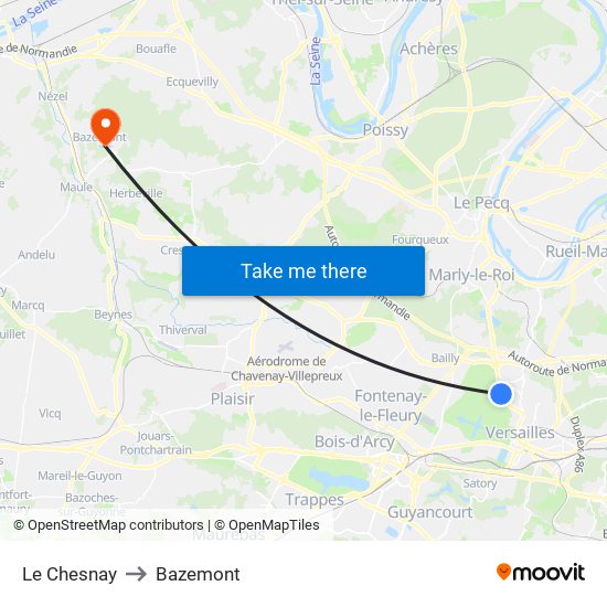 Le Chesnay to Bazemont map