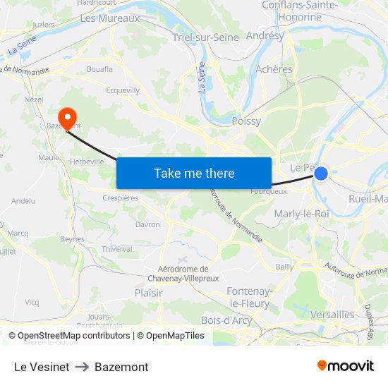 Le Vesinet to Bazemont map