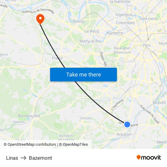 Linas to Bazemont map