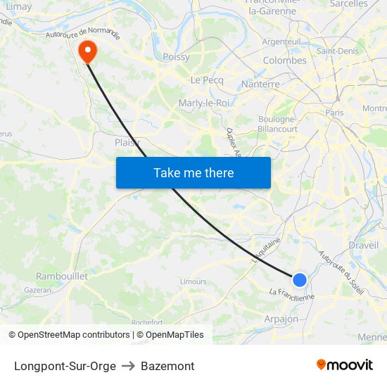 Longpont-Sur-Orge to Bazemont map