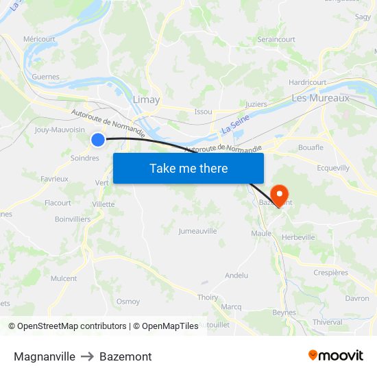 Magnanville to Bazemont map