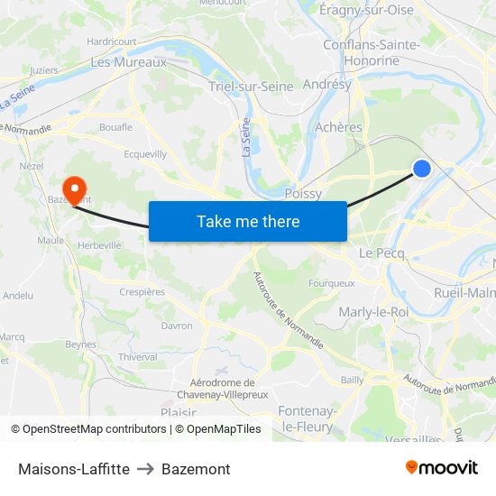 Maisons-Laffitte to Bazemont map