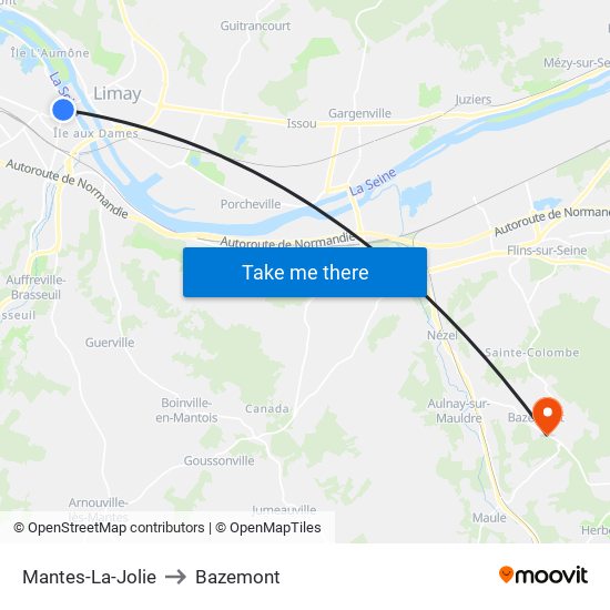 Mantes-La-Jolie to Bazemont map