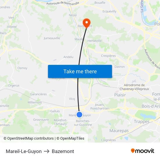 Mareil-Le-Guyon to Bazemont map