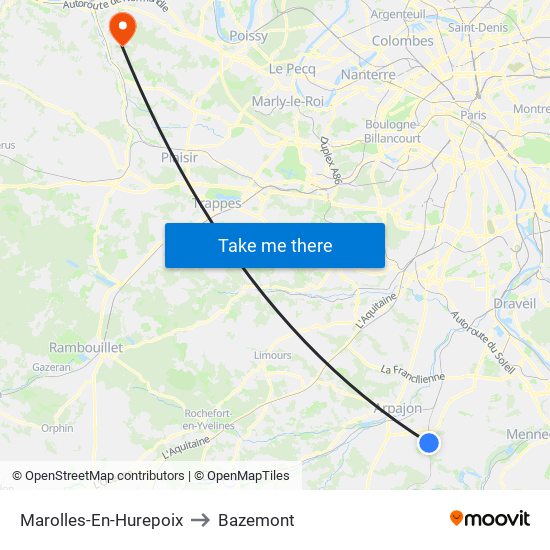 Marolles-En-Hurepoix to Bazemont map