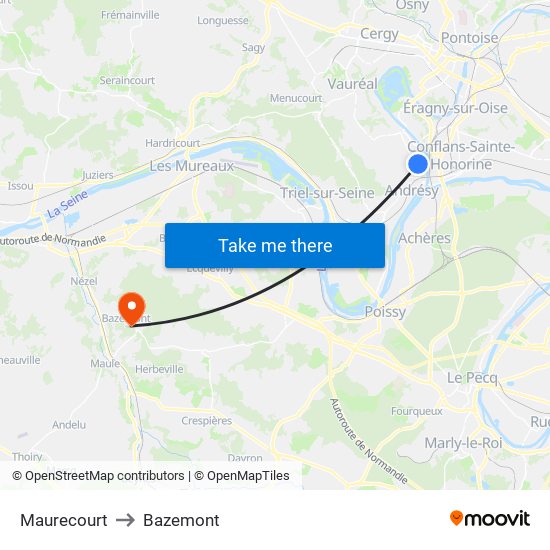 Maurecourt to Bazemont map