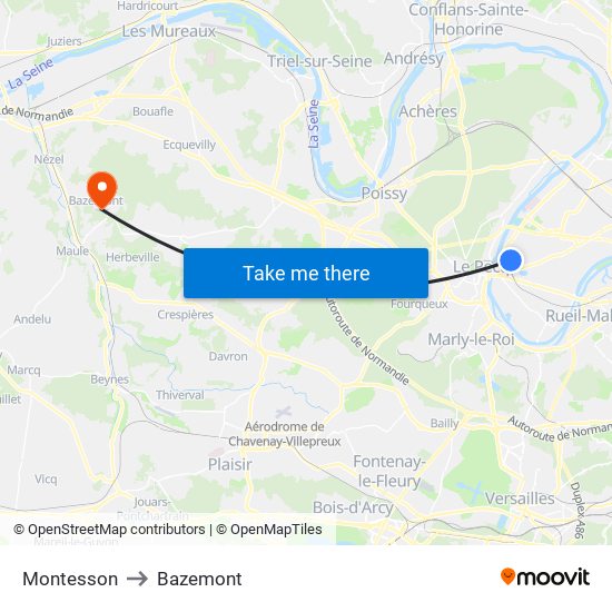 Montesson to Bazemont map