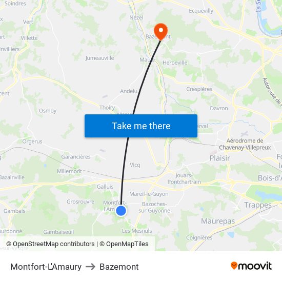 Montfort-L'Amaury to Bazemont map