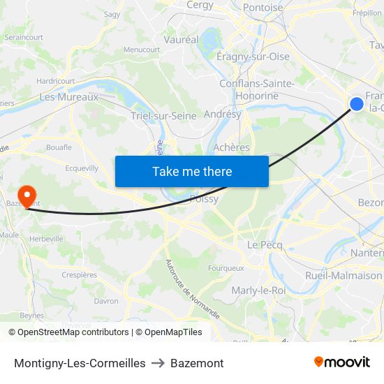 Montigny-Les-Cormeilles to Bazemont map