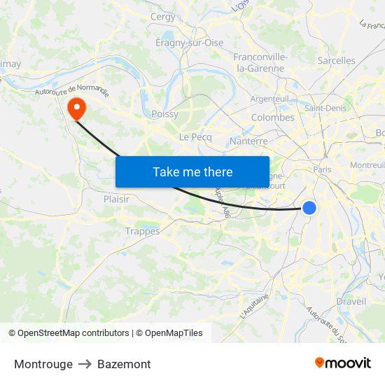 Montrouge to Bazemont map