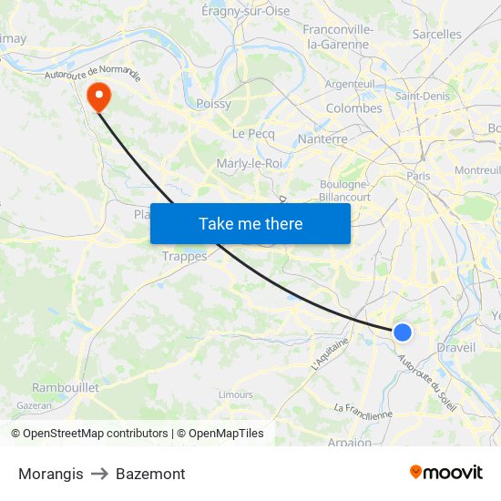 Morangis to Bazemont map