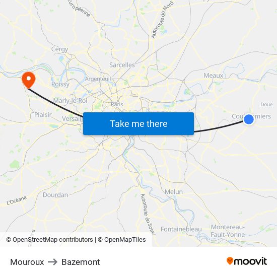 Mouroux to Bazemont map
