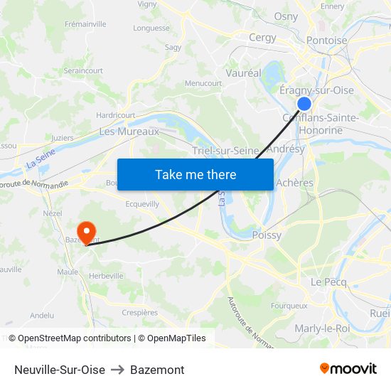 Neuville-Sur-Oise to Bazemont map