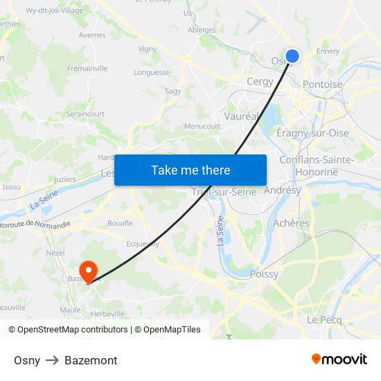 Osny to Bazemont map