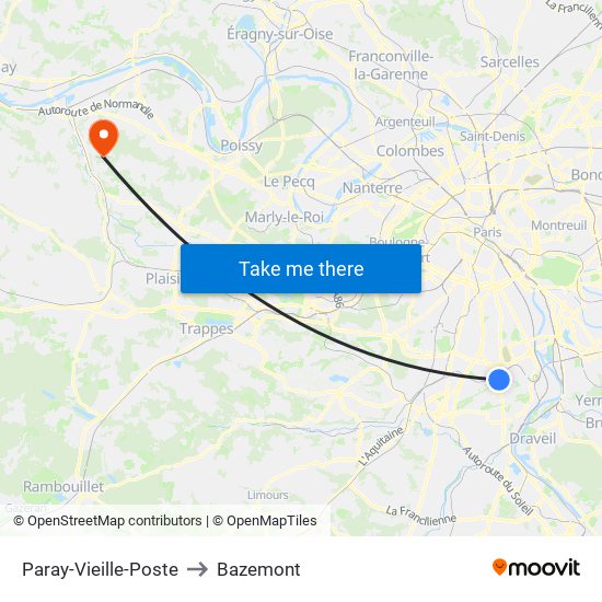 Paray-Vieille-Poste to Bazemont map