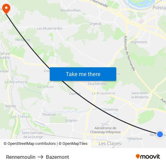 Rennemoulin to Bazemont map