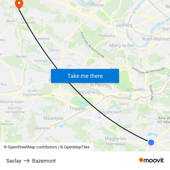 Saclay to Bazemont map