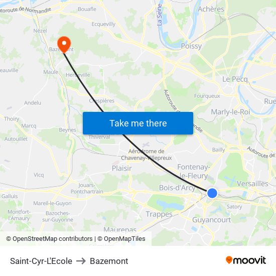 Saint-Cyr-L'Ecole to Bazemont map