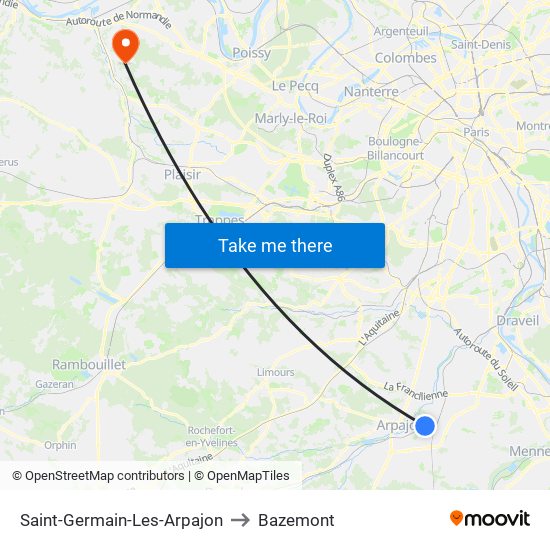 Saint-Germain-Les-Arpajon to Bazemont map